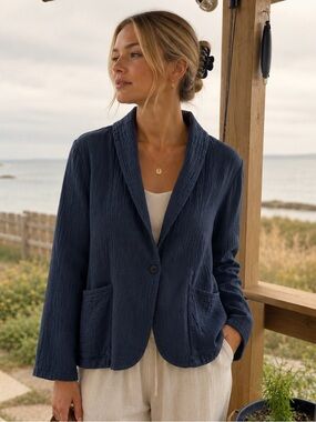 Pact 100% Organic Cotton French Navy Coastal Double Gauze Jacket